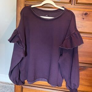 Aerie Ruffle Sleeve Sweatshirt Women’s Medium in Berry